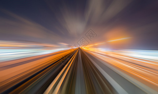 光方向列车视图铁路隧道上的模糊速度运动用于未来网络连接技术计算机概念的数字据夜间背景摘要背景