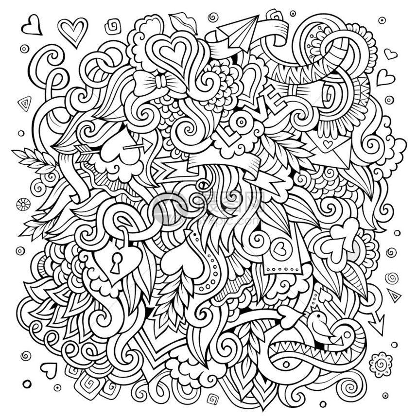 卡通手工绘制的矢量LoveDoodles带有对象和符号的Ketchy设计背景手工绘制的DoodlesKetchy设计背景图片