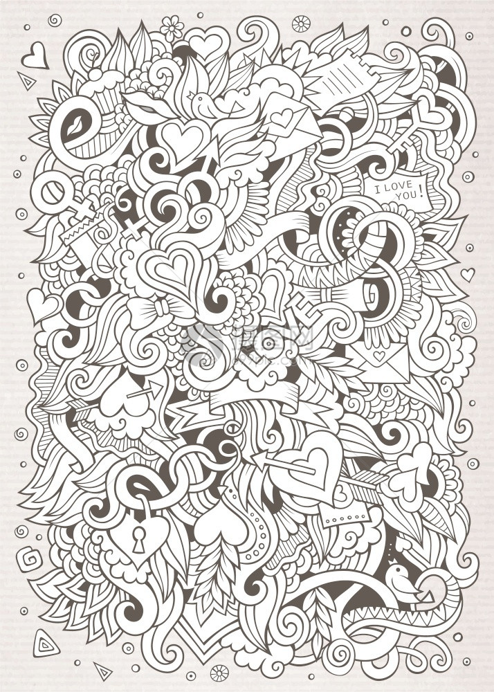 卡通手工绘制的矢量LoveDoodles带有对象和符号的Ketchy设计背景手工绘制的DoodlesKetchy设计背景图片