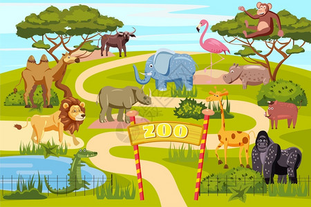 动物园入口卡通动物矢量插画高清图片