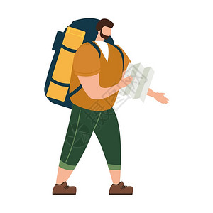 徒步行带和背包的旅游者进行户外活动带和背包的旅游者进行户外活动冒险行徒步游野外插画
