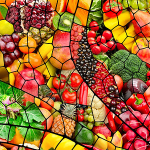 将形翼的水果和蔬菜卷成框状的水果和蔬菜图片