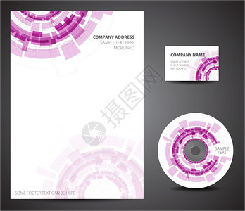 cd设计紫色设计成套模板名片cd纸张插画