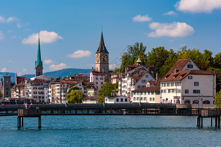 瑞士最大的城市苏黎世路堤高清图片素材