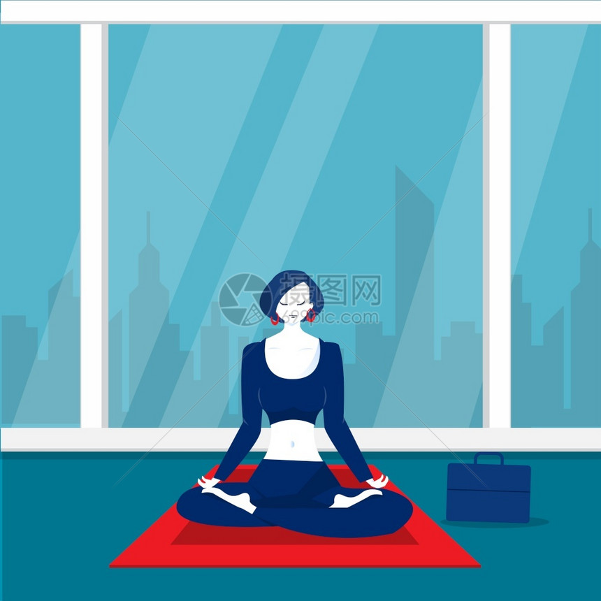 女士办公室快乐的默思和瑜伽与压力焦虑说明图片