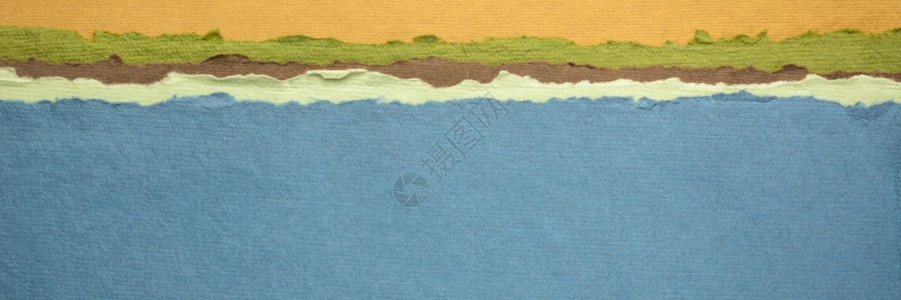 由手工制作的印度抹布纸全景网络横幅创造的蓝湖抽象景观图片