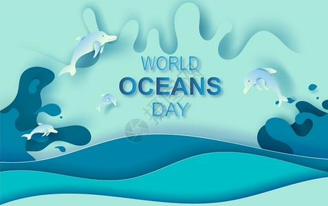 世界海洋日海报纸面艺术和剪裁风格世界海洋日保护海洋矢量插画插画