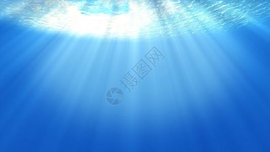 深蓝色海水纹海水下光线美丽的阳面纱海洋波水下运动和与射线流光从深蓝色水中闪耀产生美丽的水光反射背景