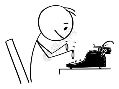 在古董打字机上的人记者作或小说家的概念插图图片