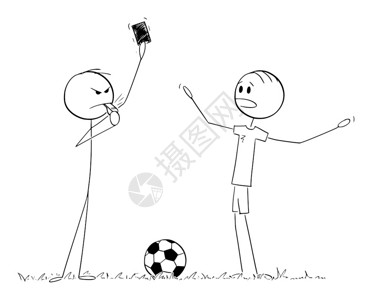 潘卡足球矢量卡漫画棒图绘制严重足球或裁判向玩家显示红色卡片的概念插图矢量卡通显示严重足球或裁判向玩家显示红卡插画