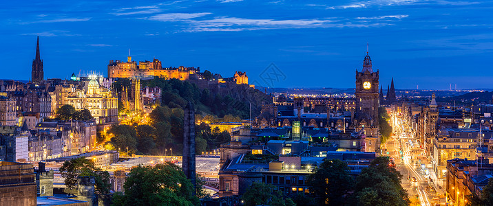 landmarkEdinburgh古老城镇市风景的夜间全来自英国苏格兰爱丁堡的CaltonHill日落黄昏网络横幅作物Landmark城市风景和背景