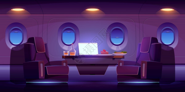 客机座位室内私人喷气式插画