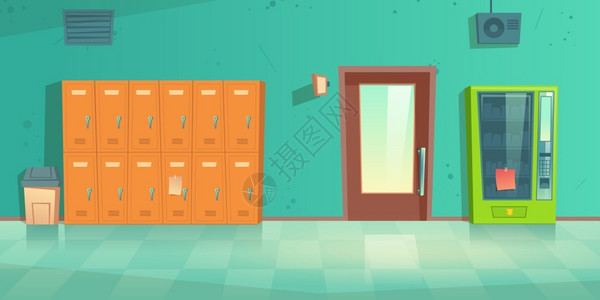 组合储物柜学校走廊概念登录模式插画