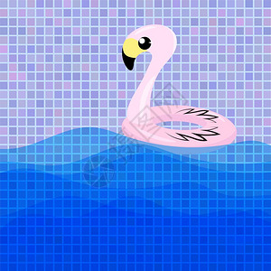 彩色广场背景上的可充气粉Flammingo玩具儿童游泳池环橡胶热带鸟类形状放松高清图片素材