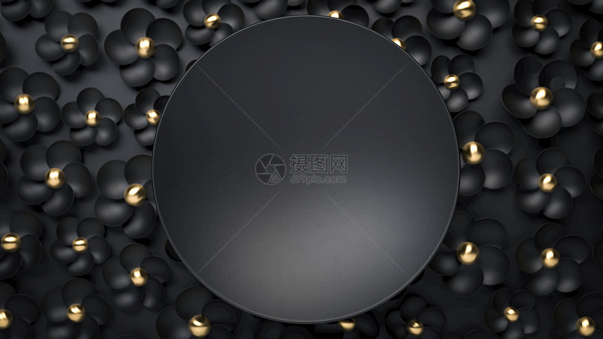 3d黑花上色圆板的用于放置文字的完美模型黑色和金复制空间背景安装文字的完美模型复制空间背景图片