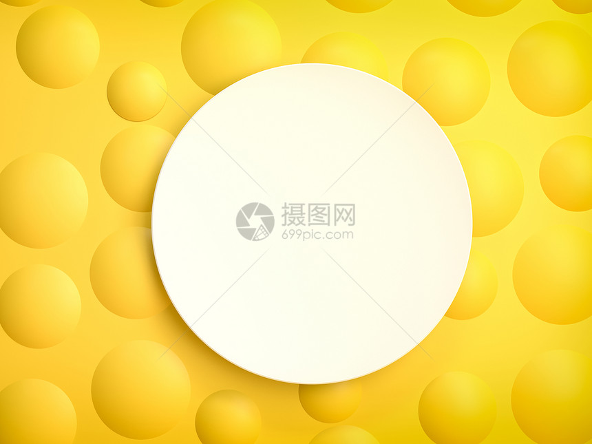 黄球和色背景的体和上白圆板或框3d插图用于放置文字或设计的完美图像用于产品展示和化妆娱乐时装的品牌化黄色球和圆的白板或框面以及黄图片