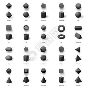 黑色立方体黑色3D基本几何形状图集插画