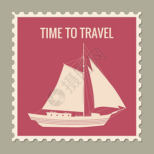 复古风格游艇设计矢量插图邮票图片