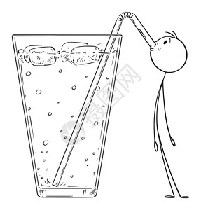 卡通稻草矢量卡通喝冰柠檬水的男孩矢量插画插画