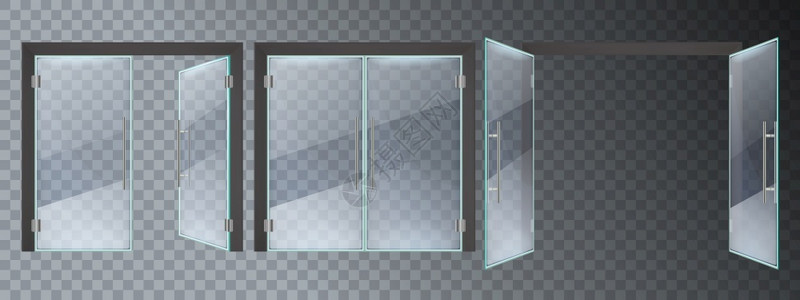 进入现代玻璃门办公室或商场钢架关闭和打开门的矢量插图进入玻璃门空的透明入口现实的玻璃门插画