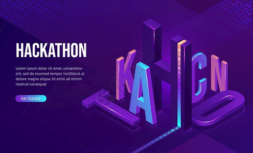Hackathon等量着陆页3d带有紫色线彩背景二进制代码的打字法计算机软件开发编码适应布局数据概念工作矢量网络横幅等量着陆软件技术高清图片素材