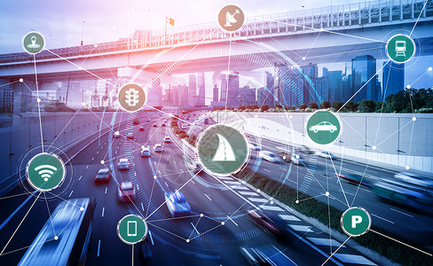 虚拟智能系统进行数字信息分析将城市街道上的车辆数据连接起来传送高清图片素材