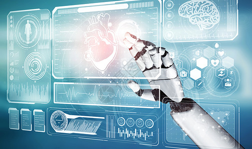 3D使医疗人工智能机器在未来医院工作未来假肢保健用于病人和生物医学技术概念背景图片
