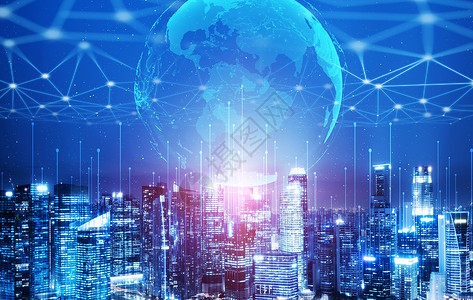 现代创造通信和互联网络在智能城市连接5G无线数字连接和事物未来互联网的概念数据高清图片素材