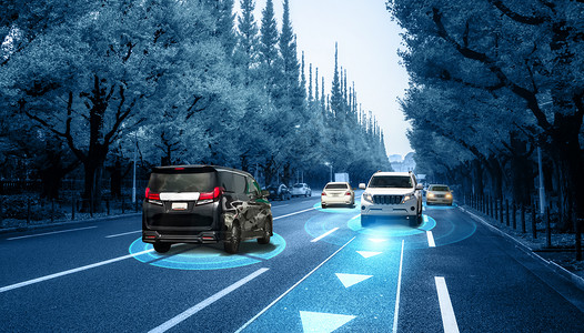 未来适应巡航控制遥感附近车辆和行人智能运输技术背景图片