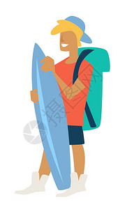 卡通可爱手拿冲浪板的男孩图片