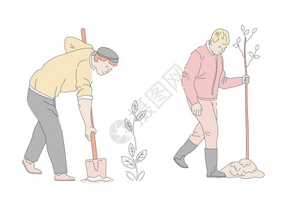 种植树的园丁矢量插画图片