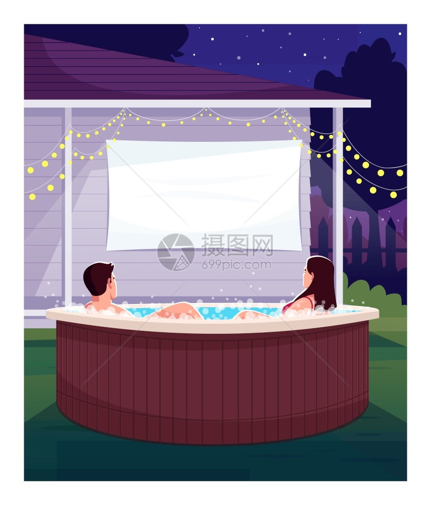 热浴手表电影伙伴在投屏幕上放映在家里大空显示已婚夫妇2D卡通人物供商业使用图片