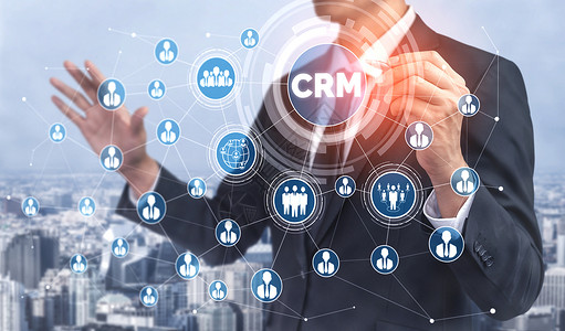 CRM客户关系管理用于商业销售营系统概念在服务应用的未来图形界面中提出以支持客户关系管理数据库分析背景图片