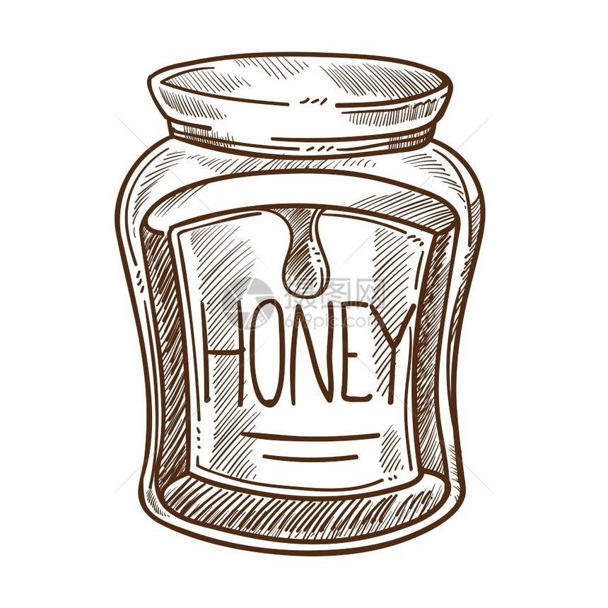 卡通单色装在罐里的蜂蜜矢量元素图片