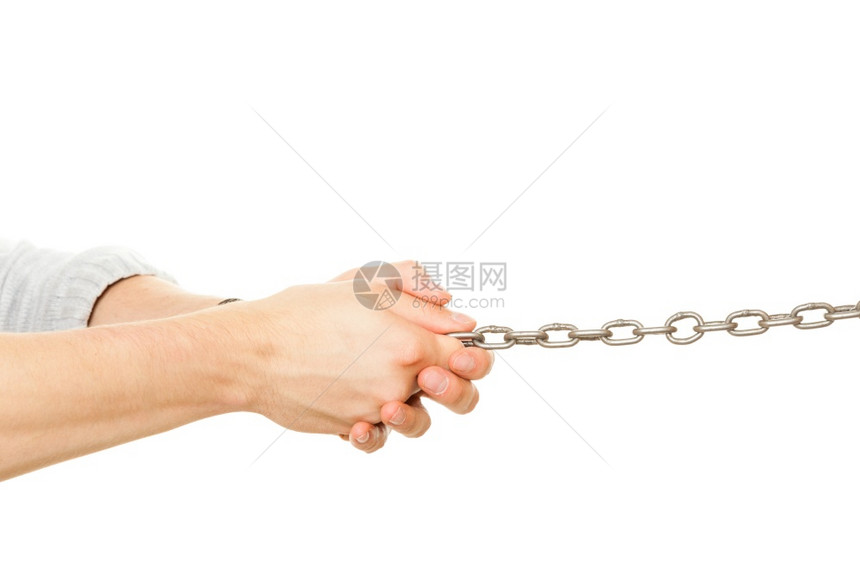 人手握着长链孤立图片