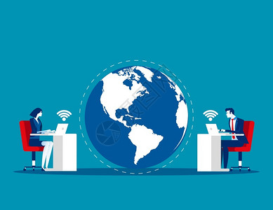 地球联系商业团队世界和联系概念商业矢量互联网在线营销技术插画