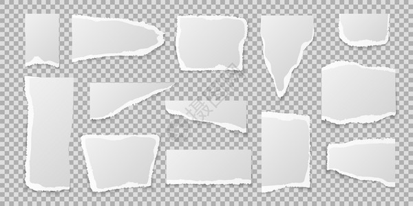 APP列表页面撕破纸面块真实的页面边缘不同形状和大小的空白或以不同形状和大小的笔记本面透明背景的矢量孤立图背景