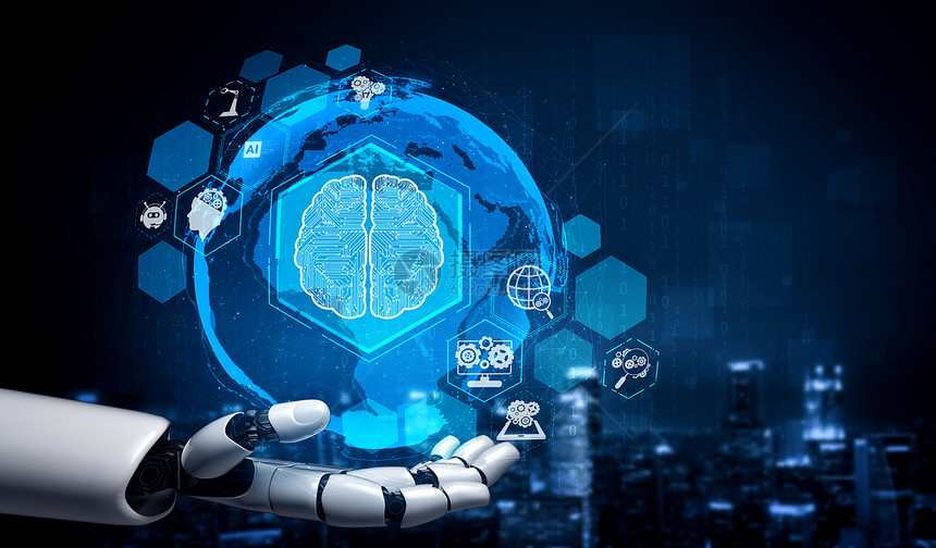 3D进行人工智能AI机器人和开发研究为生活者的未来服务数字据挖掘和计算机大脑的器学习技术设计图片