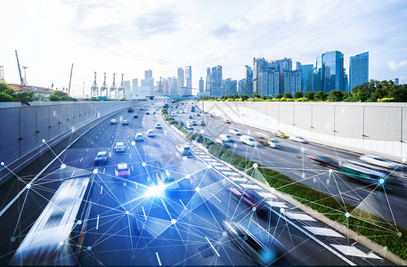 虚拟智能系统进行数字信息分析将城市街道上的车辆数据连接起来商业高清图片素材