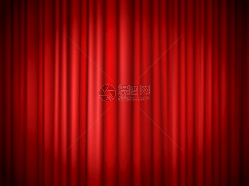 红窗帘背景在舞台展示天鹅绒纺织音乐会戏剧优雅的内部矢量插图红窗帘背景在舞台上展示图片