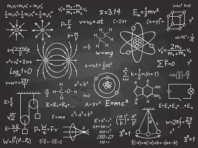 大学自我分析课堂黑板上的科学公式插画