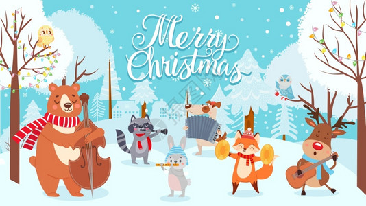 冬季森林庆祝圣诞节的动物图片