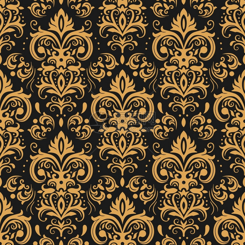 Goldendamask模式装饰的旧和巴洛克元素室内壁纸纹理和织物的优美奢侈设计经典抽象背景矢量插图GoldenDamask模式图片