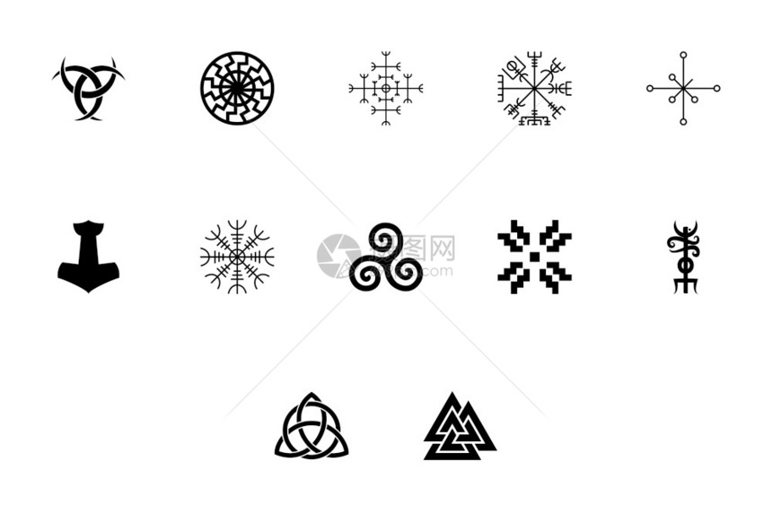斯堪的纳维亚符号和文化色彩黑设置了固态样式图示斯堪的纳维亚符号和文化黑色设置了坚固样式图象图片
