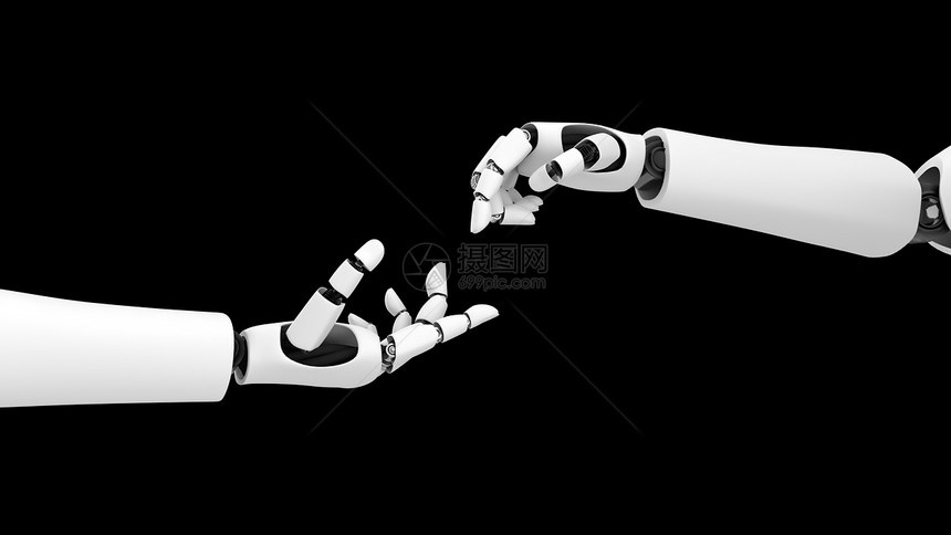 未来机器人黑色背景的工智能CGI机器人3D制作动画插图图片