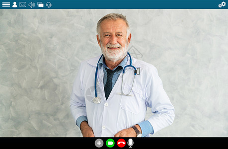 关于远程医疗和保健服务的视频电话医生发言计算机屏幕方面的网上保健应用医疗技术概念2019冠状病毒疾病高清图片素材