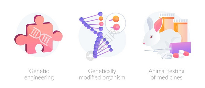 动物科学基因操纵研究DNA重组遗传工程转基因生物动测试药比喻病媒孤立概念比喻遗传工程病媒概念比喻插画