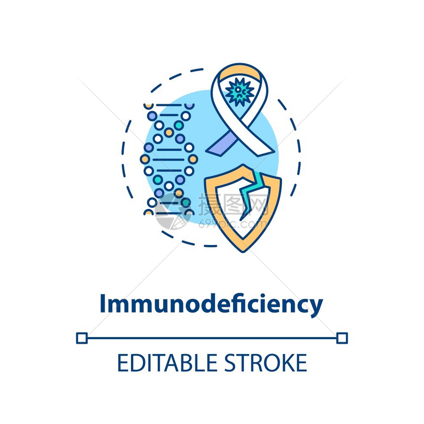 免疫机能丧失概念图标艾滋和意识概念细线插图医疗诊断低免疫力系统薄弱病媒孤立大纲RGB彩色绘图可编辑中风图片