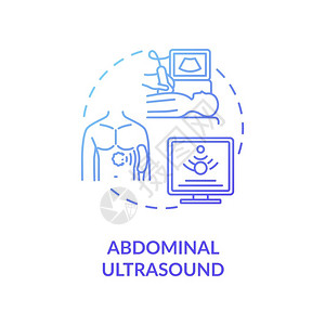腹部超声波概念图标医疗诊断程序声学想法细线插图放射学病人腹部筛查矢量孤立大纲RGB颜色绘图腹部超声波概念图标背景图片