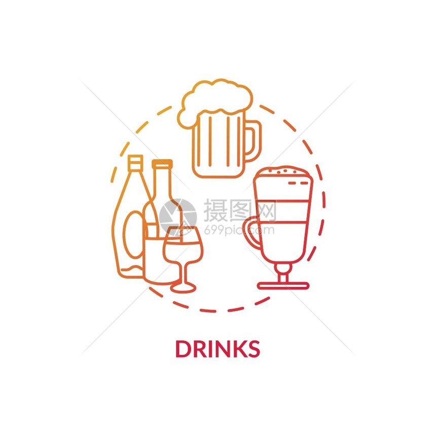 饮料概念图标刷新美味的液体宽饮选择条菜单餐厅的酒精多样理念细线插图矢量孤立的大纲RGB颜色绘图图片